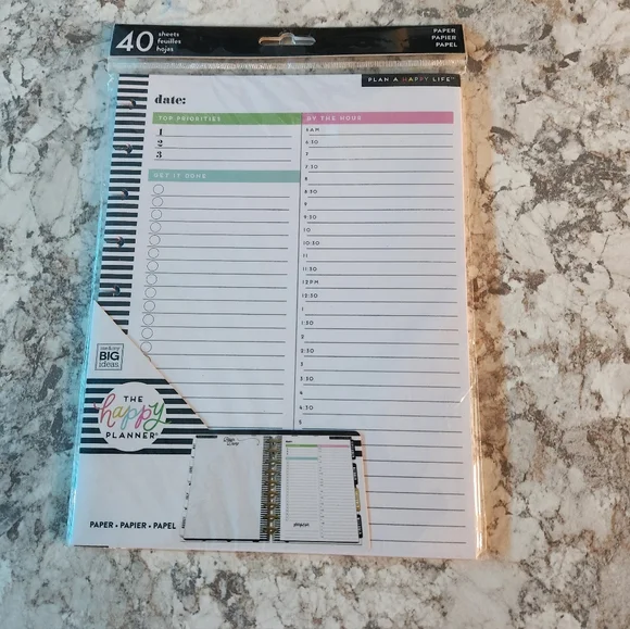 The Happy Planner Striped Daily Task Pad - Black, White, Pink, Green - Picture 1 of 4